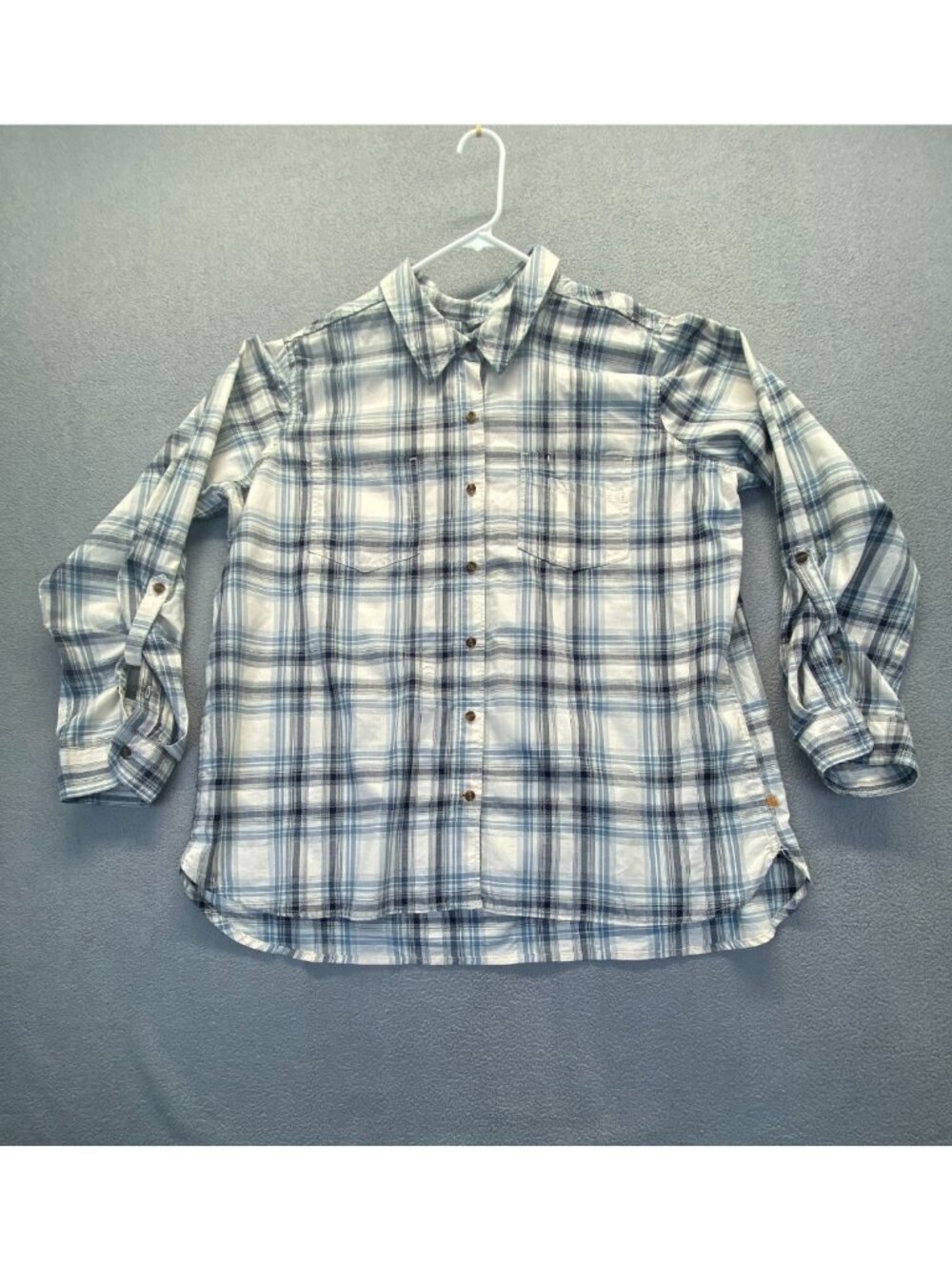 Carhartt Women’s Cotton Fairview Plaid Button-Up Shirt in Blue|Ivory-Size XXL